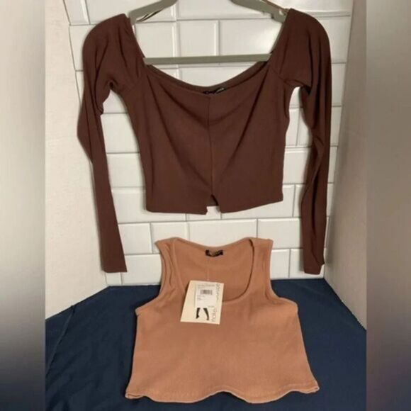 Naked Wardrobe Crop Tops (2) Long Sleeve Sleeveless Sz Medium - Picture 1 of 4